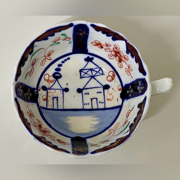 19th Century Antique Gaudy Welsh Village Pattern Hand Painted Luster Teacup Rare - Picture 3 of 16